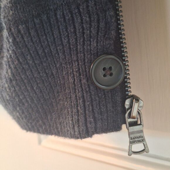 Banana Republic Zip Button Gray Cardigan Sweater Jacket Cotton Wool Academia L - Picture 9 of 16